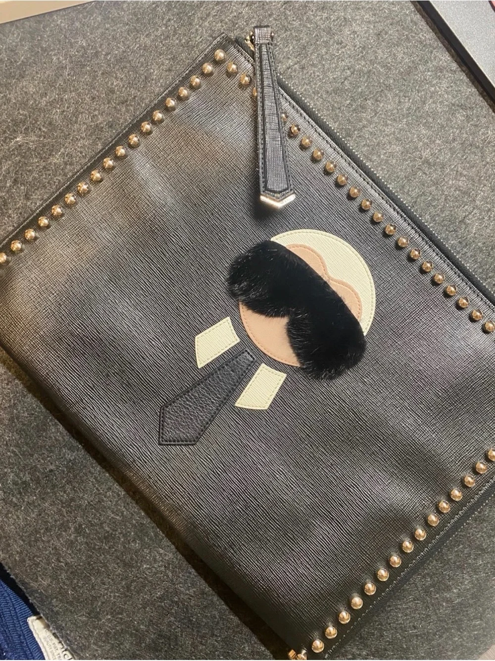 FENDI Black Saffiano Leather Karlito Flat Clutch Bag